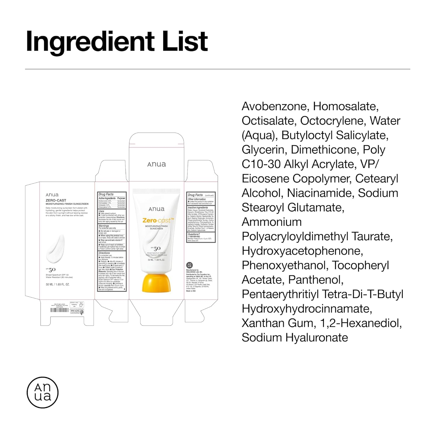 [ ANUA ] Zero-Cast Moisturizing Sunscreen SPF 50/1.69fl.oz - KosBeauty