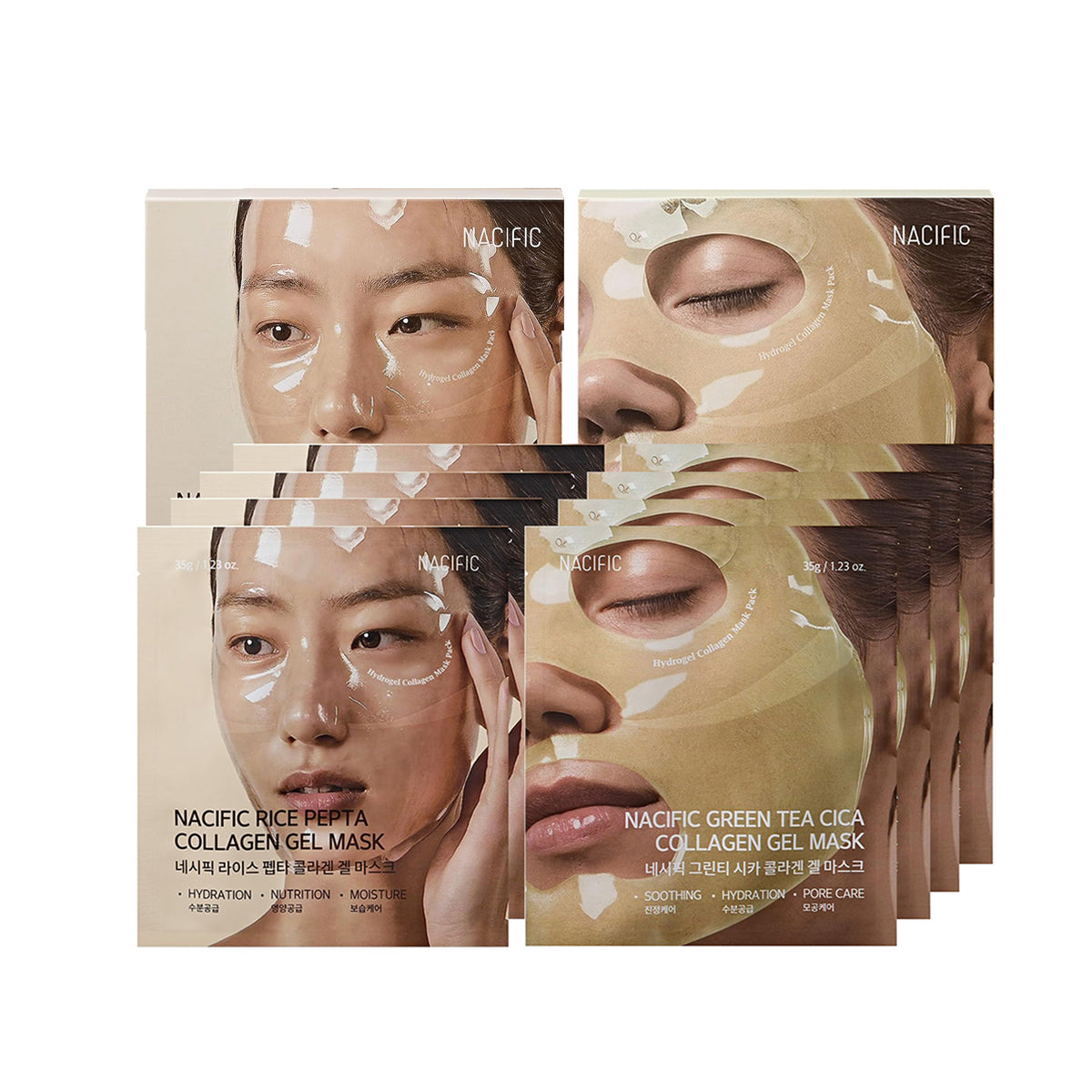 [ NACIFIC ] Green Tea Cica Collagen Gel Mask 35g /  oz. X 4ea,  Rice Pepta Collagen Gel 35g /  oz. X 4ea - KosBeauty