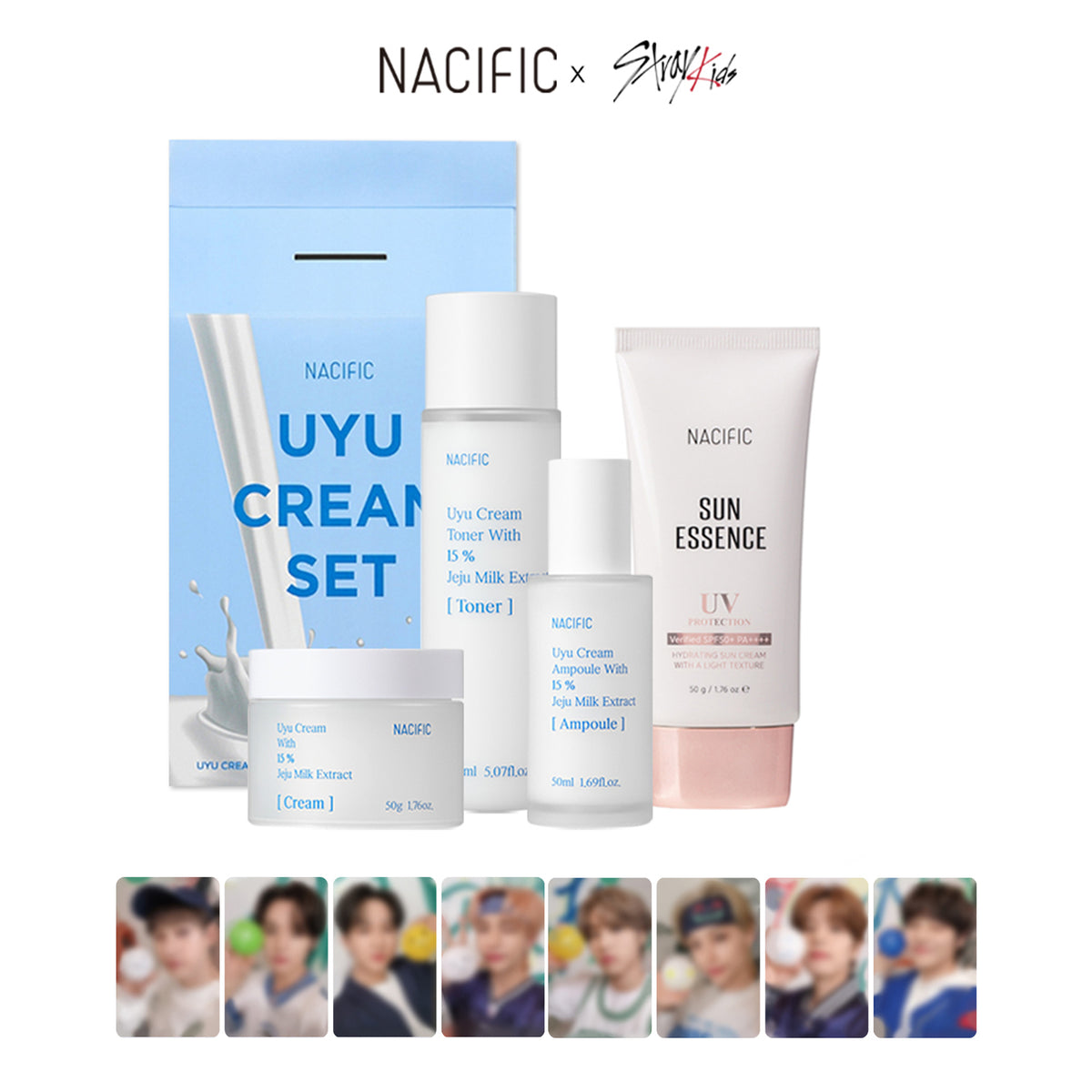 [ NACIFIC ] x Stray Kids Uyu Cream 4-Piece Skincare Set, with 8 PCS Photo Cards