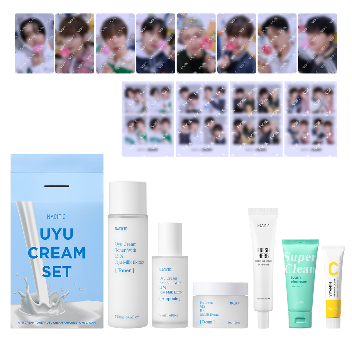 [ NACIFIC ] x ATEEZ Uyu Cream 6-Piece Skincare Set, with 8 PCS Photo Cards, 4-cut photobooth