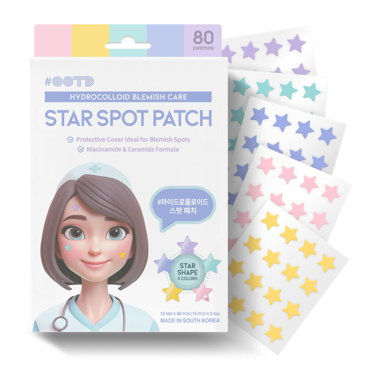 [ OOTD ] Star Spot Acne/Pimple Patch for Face 12mm X 80Pcs (16pcs x 5ea)