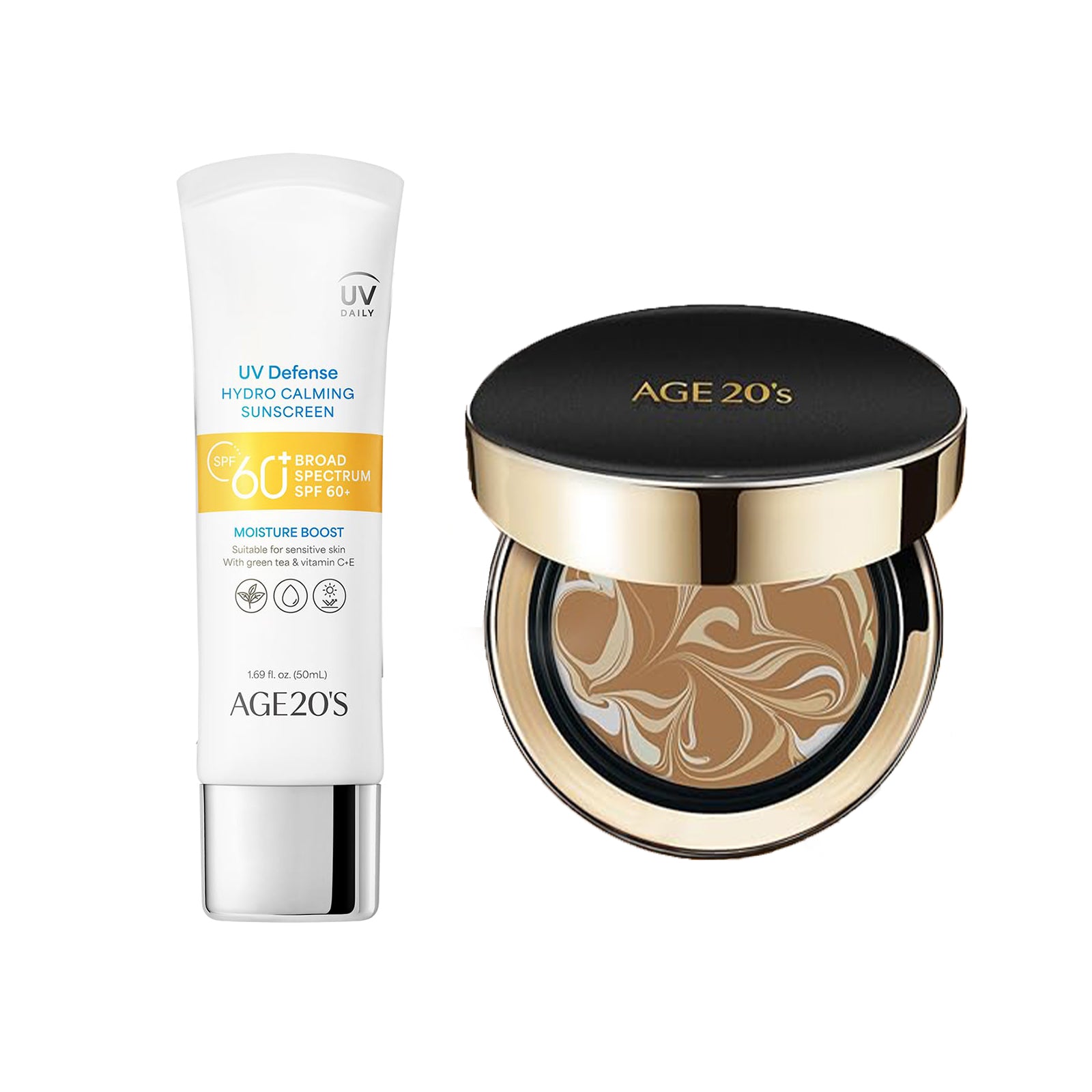 AGE 20's  UV Defense Hydro Calming Sunscreen SPF 60+ 50ml + Signature Intense Sunscreen SPF 50+ Foundation