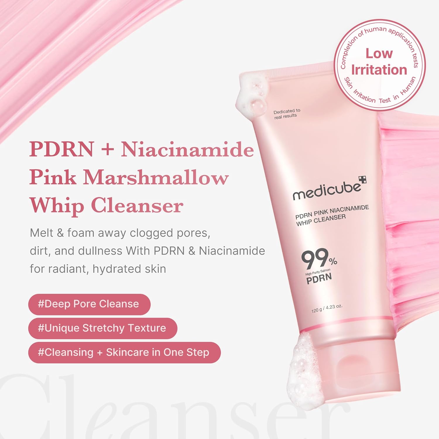 [ MEDICUBE ] PDRN Pink Niacinamide Whip Cleanser 120g / 4.23 oz - KosBeauty