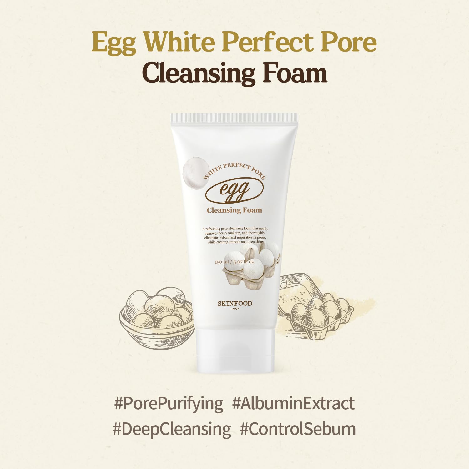 [ Skinfood ] Egg White Perfect Pore Cleansing Foam, 150ml - KosBeauty