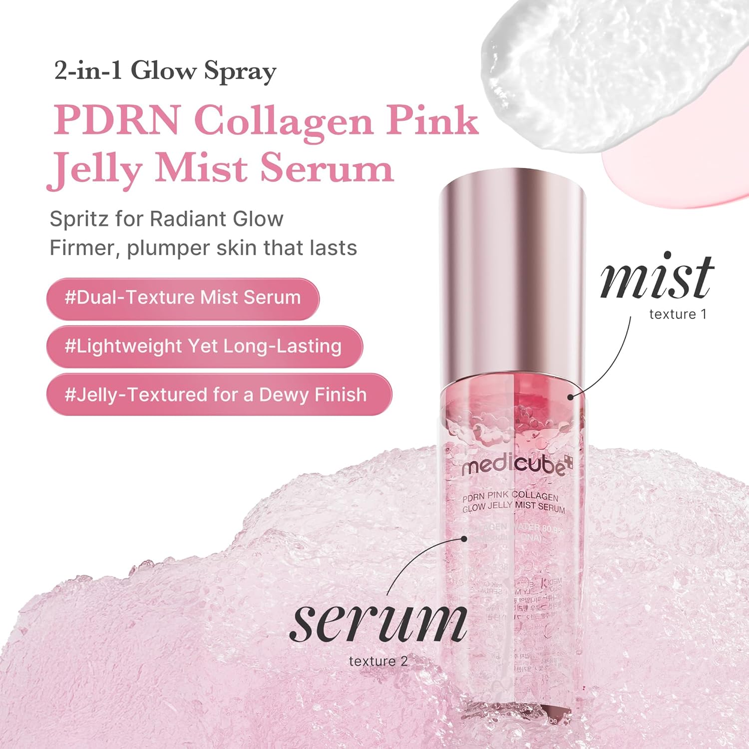 [ MEDICUBE ] Pink PDRN Collagen Glow Jelly Mist Serum 100ml / 3.38 fl.oz. - KosBeauty
