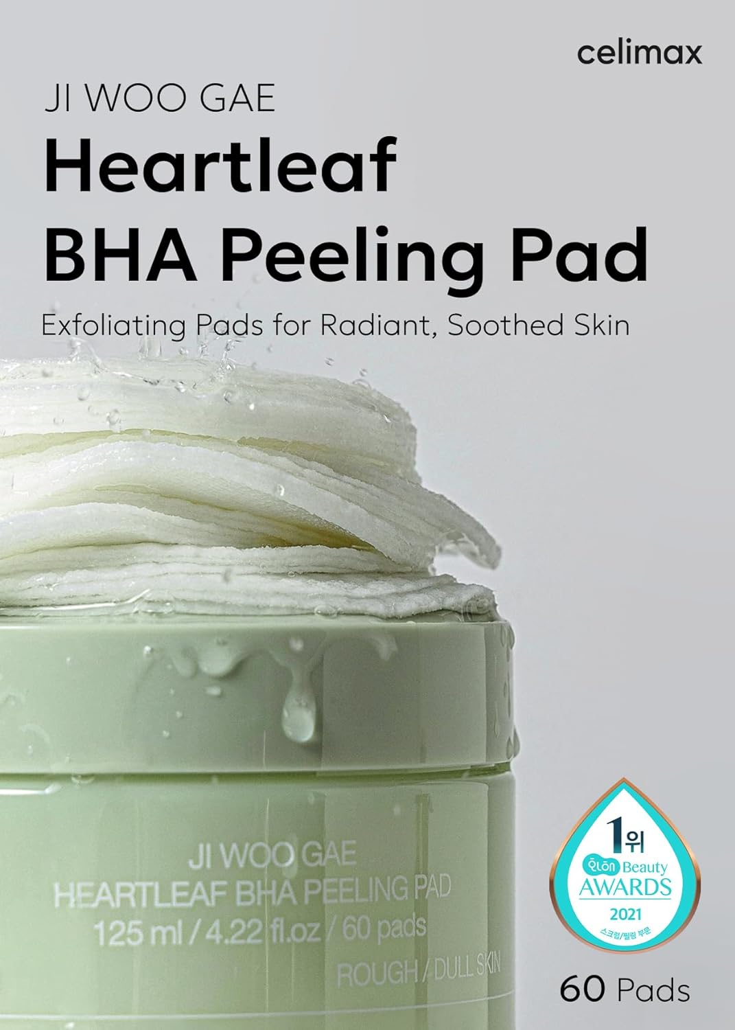 Celimax JI WOO GAE Heartleaf BHA Peeling Pad, 125ml / 4.22 fl.oz / 60 pads