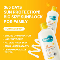 [ Derma:B ] Everyday Sun Block Large Size Sunscreen SPF50+ PA++++ 6.71 Fl Oz, 200ml