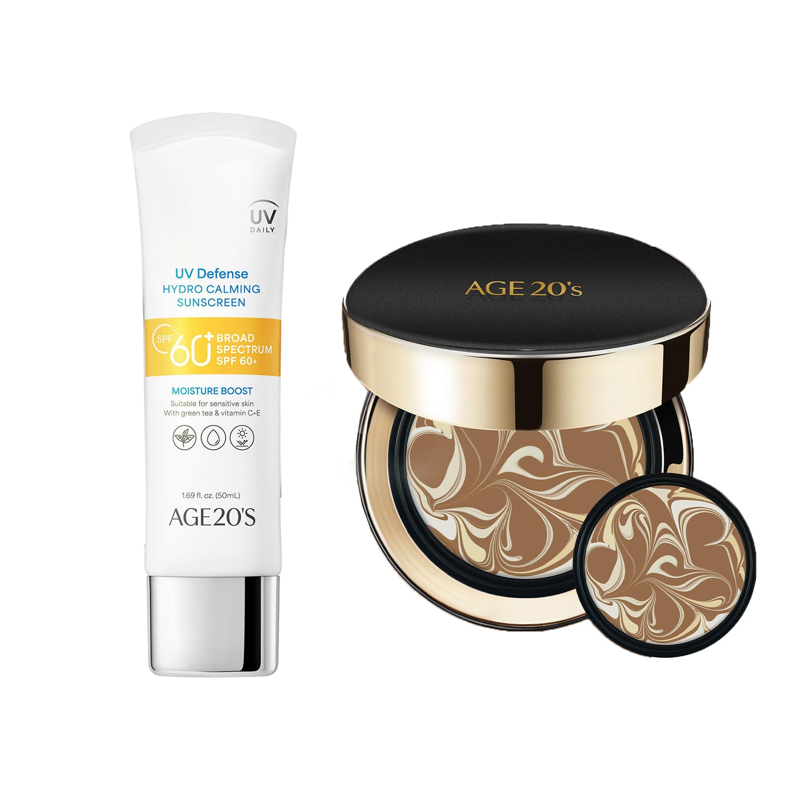 AGE 20's  UV Defense Hydro Calming Sunscreen SPF 60+ 50ml + Signature Intense Sunscreen SPF 50+ Foundation