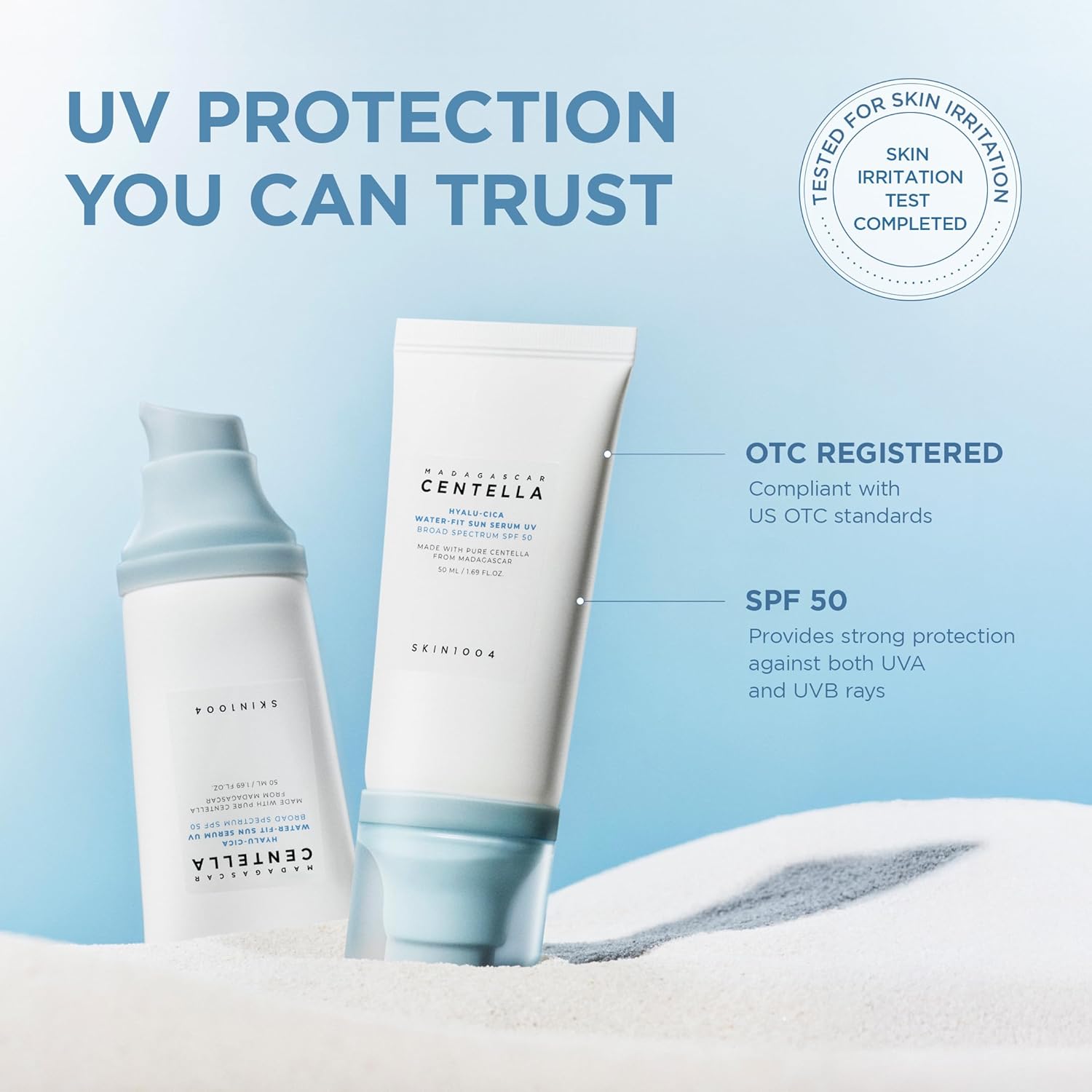 [ Skin1004 ] Madagascar Centella Hyalu-Cica Water-Fit Sun Serum UV SPF50+ PA++++ 50ml / 1.69 fl.oz - KosBeauty