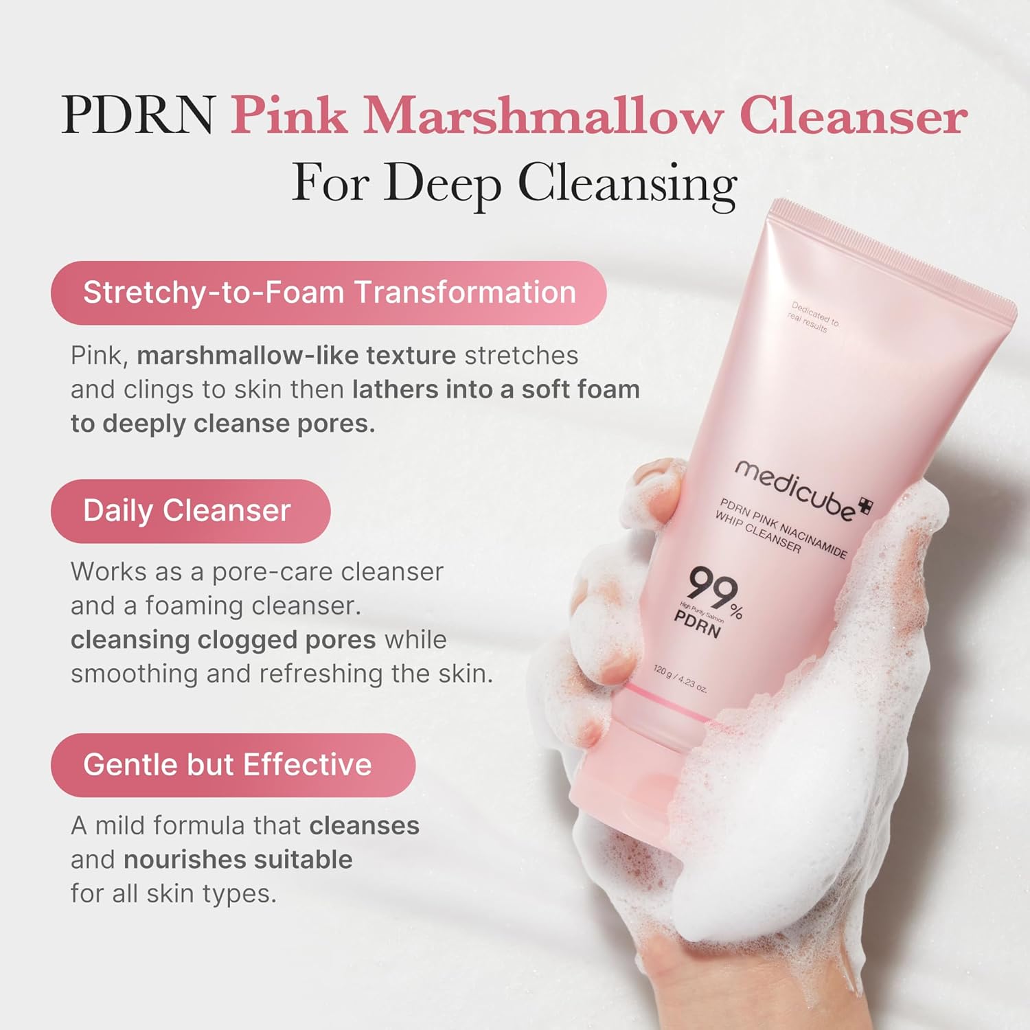 [ MEDICUBE ] PDRN Pink Niacinamide Whip Cleanser 120g / 4.23 oz - KosBeauty