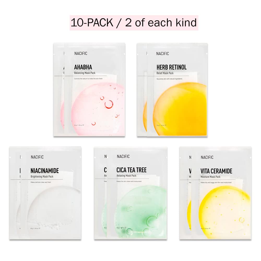 [ NACIFIC ] Premium Sheet Mask Variety Set 10-PACK Box Set +  SKZ 8 PCS Photo Cards + Herb Retinol 2 Pack