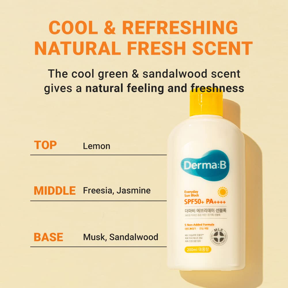 [ Derma:B ] Everyday Sun Block Large Size Sunscreen SPF50+ PA++++ 6.71 Fl Oz, 200ml