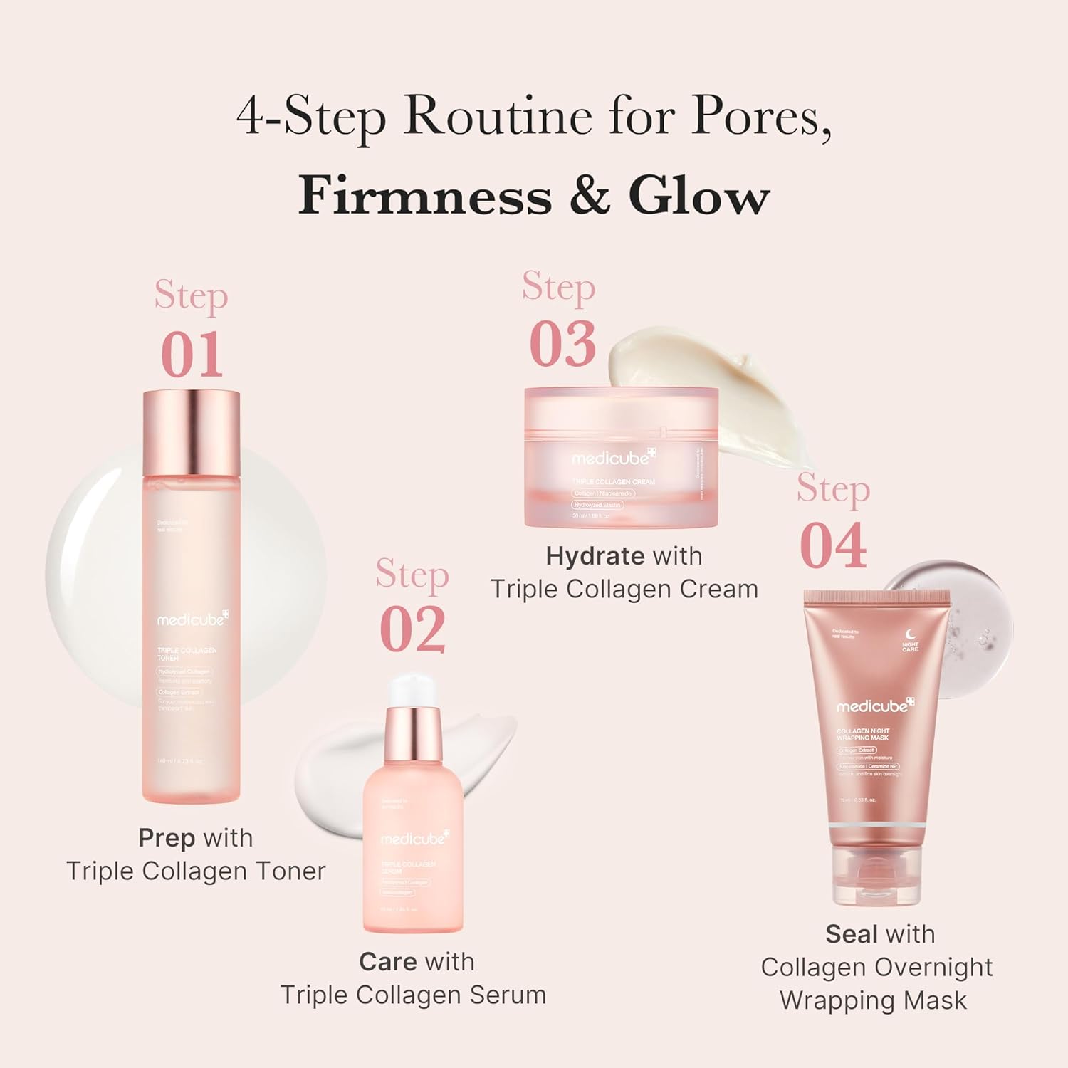 [ Medicube ] Collagen Set (PDRN Pink gel mask 4pc, Triple Collagen Serum, Triple Collagen Toner) - KosBeauty