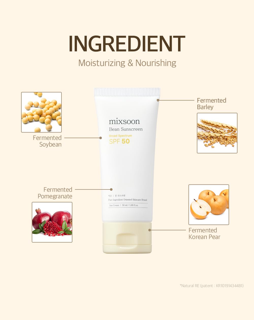 [ MIXSOON ] Bean Sunscreen Broad Spectrum SPF50 50ml/1.69fl.oz - KosBeauty