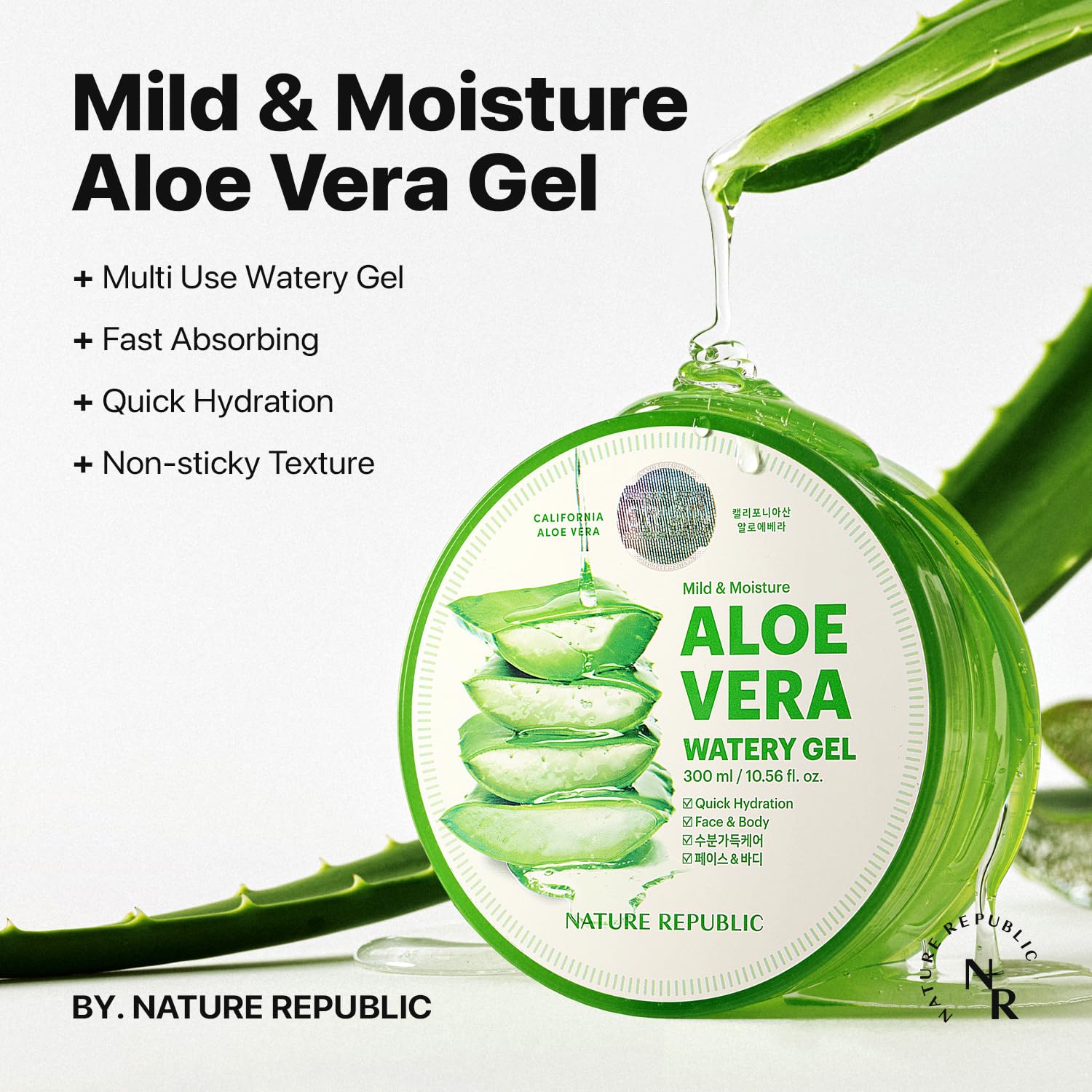 Nature Republic Mild & Moisture Aloe Vera Watery Gel 10.56fl.oz. / 300 ml - KosBeauty