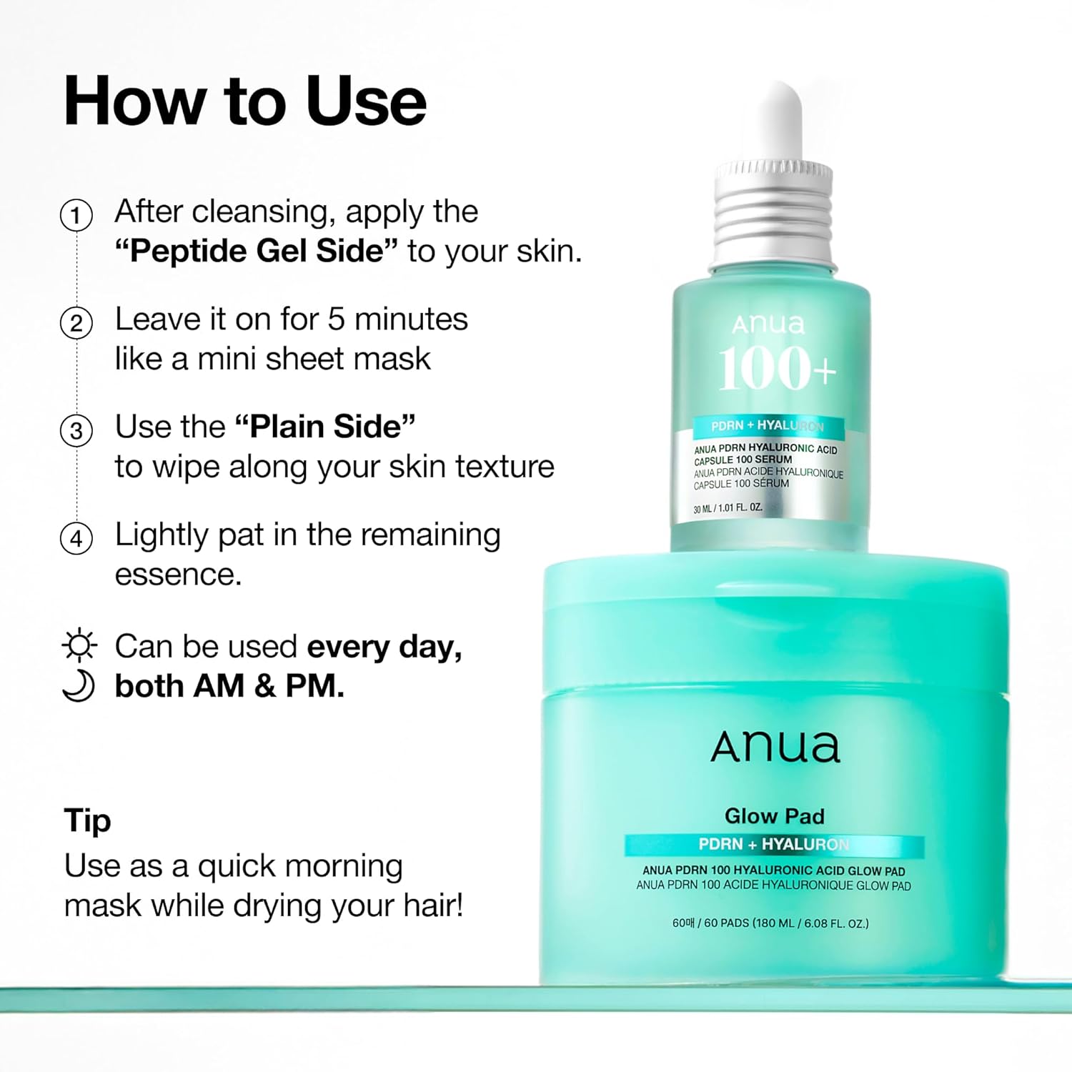 [ ANUA ] PDRN + Hyaluron Glow pad 90pads 230ml / 7.77 fl.oz. - KosBeauty