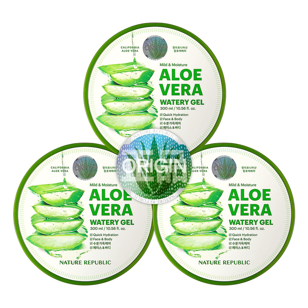 Nature Republic Mild & Moisture Aloe Vera Watery Gel 10.56fl.oz. / 300 ml ( Pack of 3) - KosBeauty