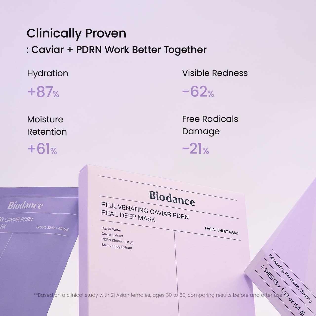 [ BIODANCE ] Rejuvenating Caviar PDRN Real Deep Mask, 1.19 oz x 4 ea - KosBeauty