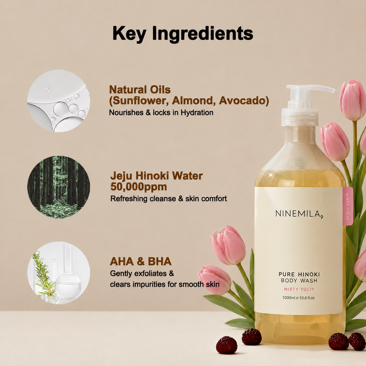 [ NINEMILA ] Pure Hinoki Body Wash 1000ml e 33.8 fl.oz - KosBeauty