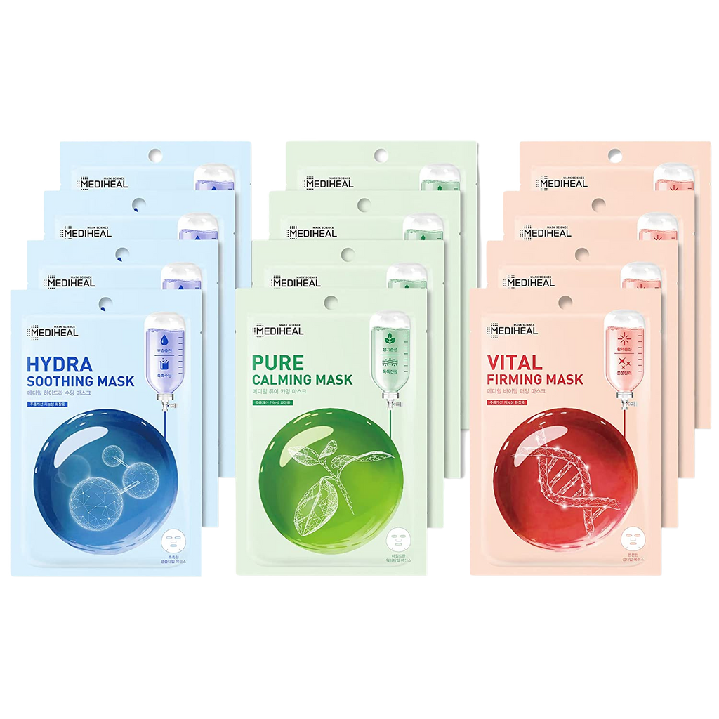 Mediheal Daily Essential Masks 12 Pack (3 types x 4 each): 3 types Soothing, Hydrating, Firmin