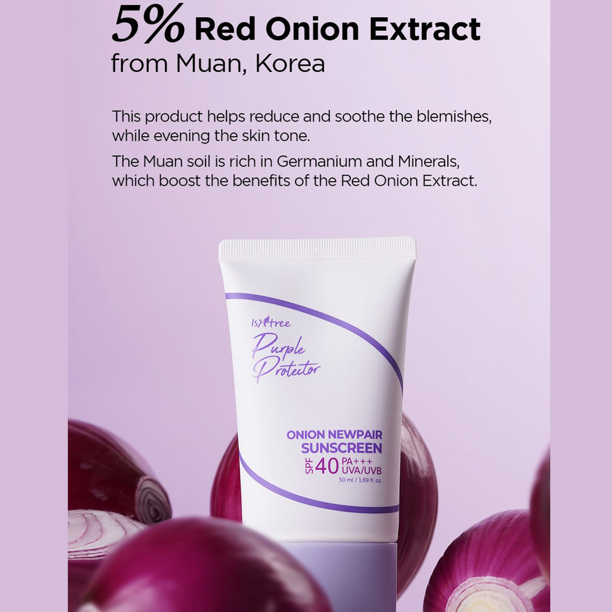 [ ISNTREE ] Purple Protector Onion Sunscreen, SPF40 PA+++ UVA/UVB 50ml/1.69 fl.oz.
