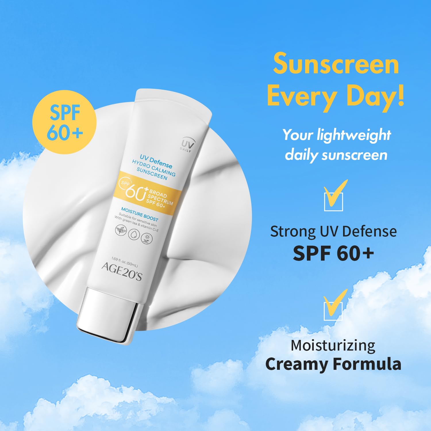AGE 20's  UV Defense Hydro Calming Sunscreen SPF 60+ 50ml + Signature Intense Sunscreen SPF 50+ Foundation