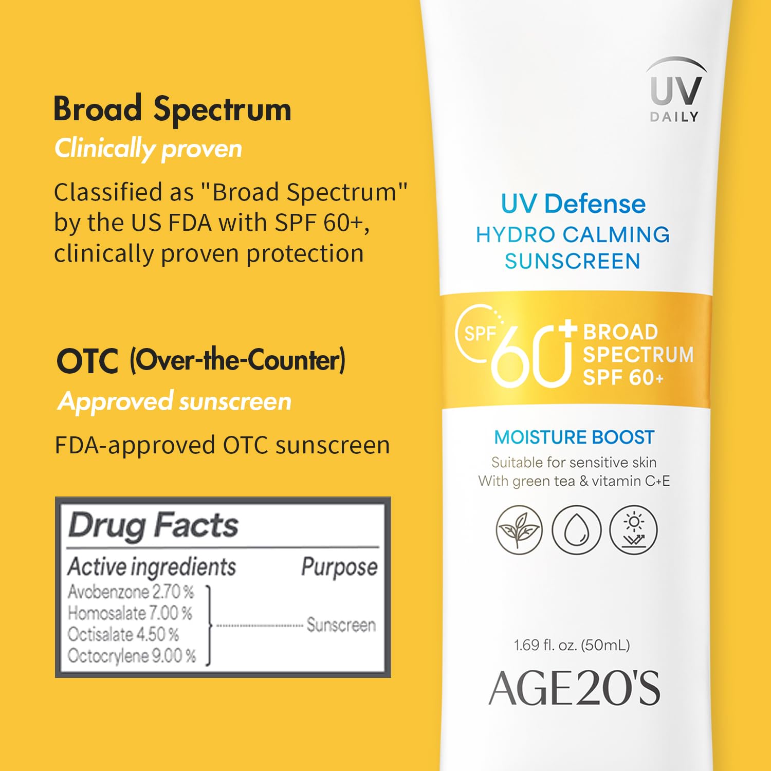 AGE 20's UV Defense Hydro Calming Sunscreen SPF 60+ 50ml / 1.69 fl.oz.