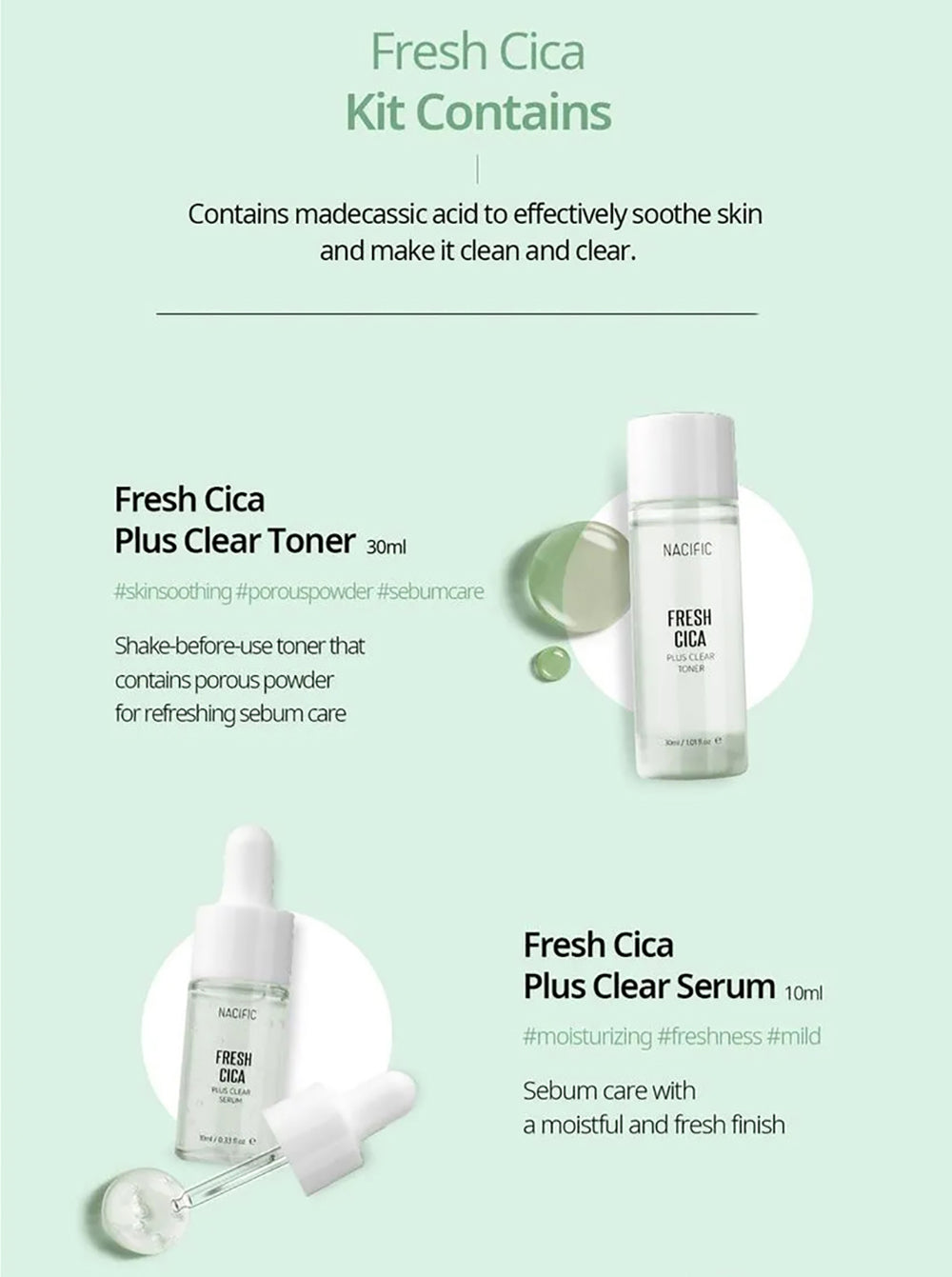 [ NACIFIC ] Fresh Cica Plus Clear Kit (Cleanser, Toner, Serum, Cream)