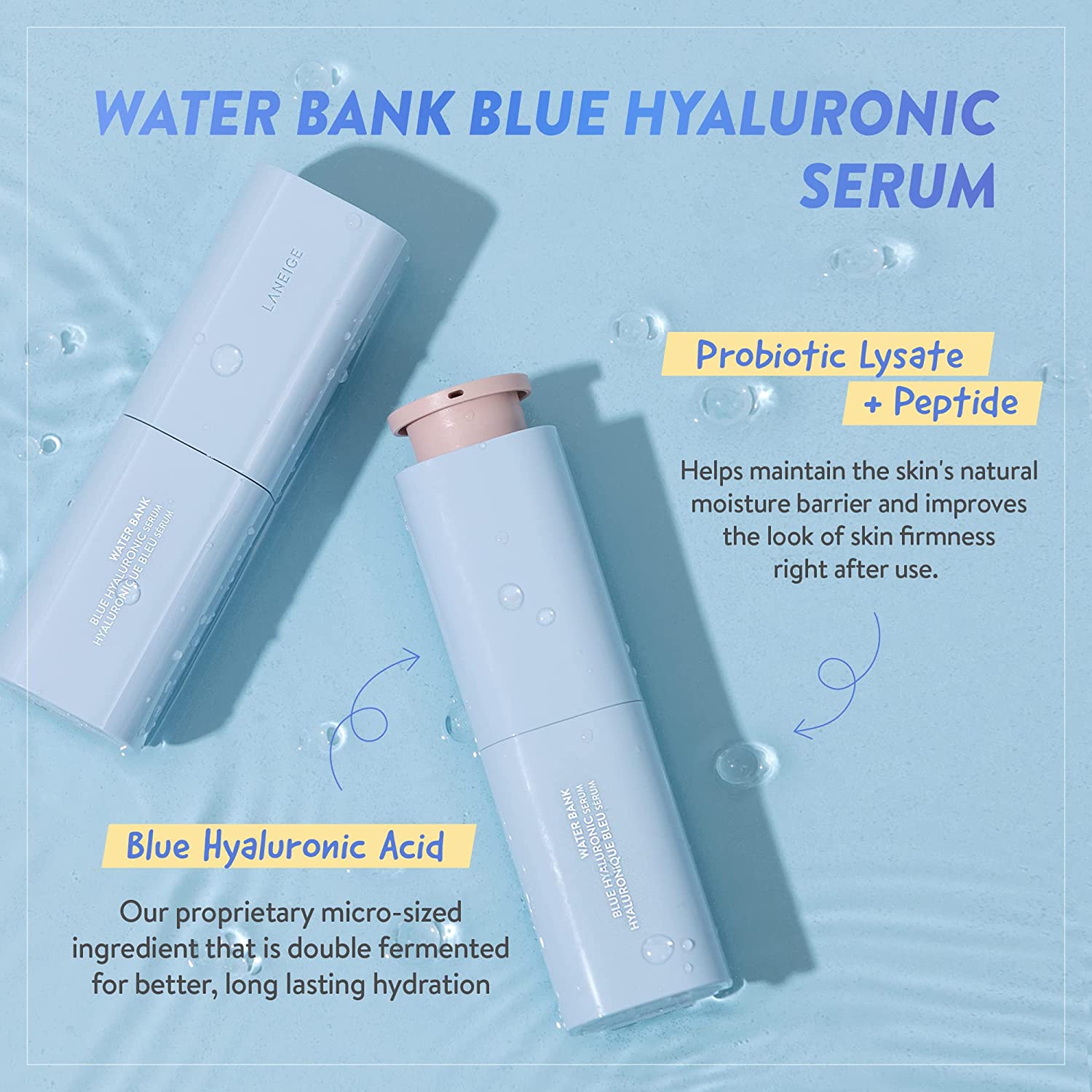 [ LANEIGE ] Water Bank Blue Hyaluronic Facial Serum for Hydrating and Soothing, 50ml