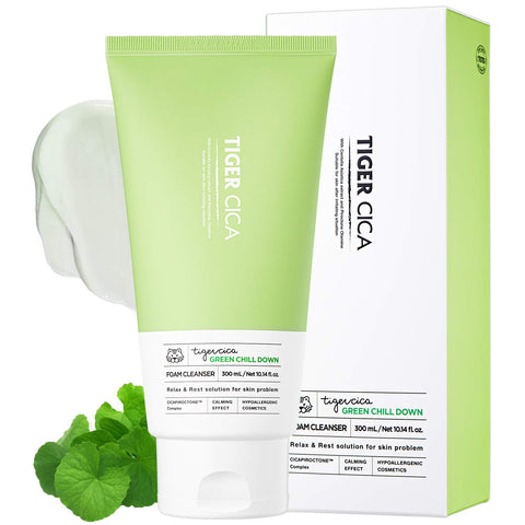 [ It's Skin ] Tiger Cica Green Chill Down Foam Cleanser Sebum Control and Purifying, 300ml