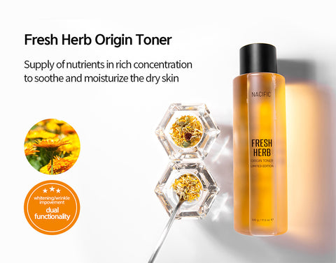 [ NACIFIC ] Fresh Herb Origin 4 PC Skincare Kit with Toner, Serum, Cream, EM Soap