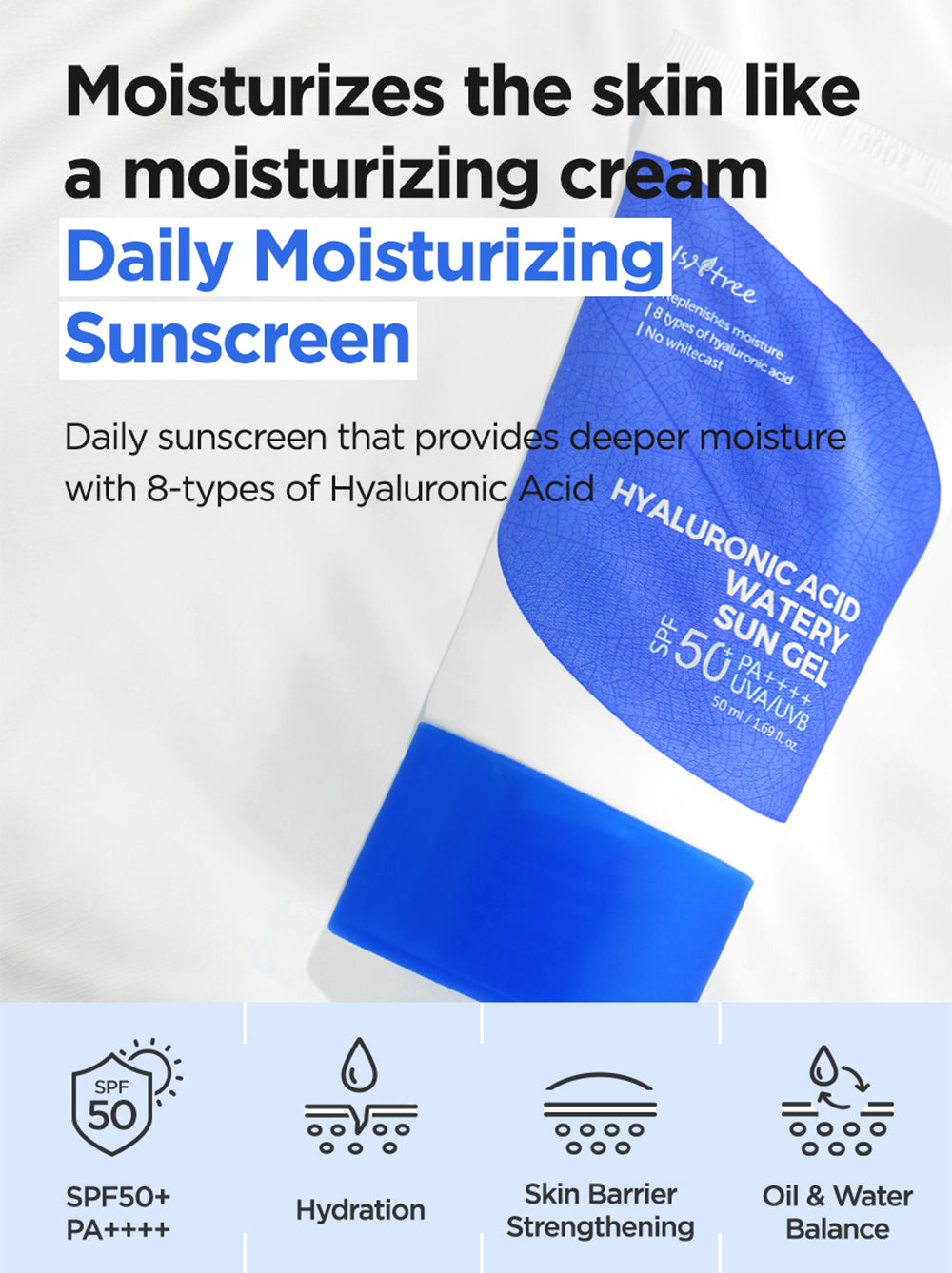 [ ISNTREE ] Hyaluronic Acid Watery Sun Gel Moisturizing Cooling Sunscreen, 50ml x (2-PACK)