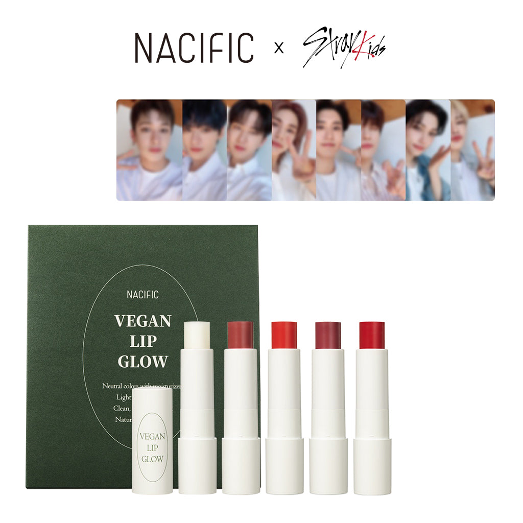 Nacific x Stray Kids Be Natural Vegan Lip Glow 5 PCS Set, with Photocards 8 PCS Full Set