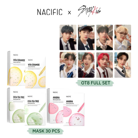 [ NACIFIC ] x Stray Kids Premium Mask Sheet Variety Set 30-Pack, with Stayz in Diary Photo Cards 8 PCS