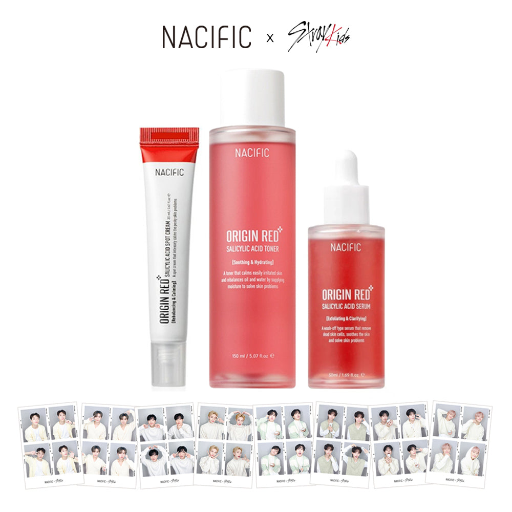 Nacific x Stray Kids Origin Red Salicylic Acid 3-Piece Skincare Set, with Photocards 8 PCS Full Set