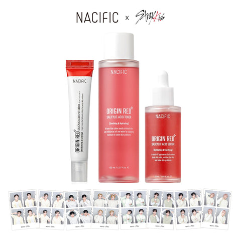 [ NACIFIC ] x Stray Kids Origin Red Salicylic Acid 3-Piece Skincare Set, with Photocards 8 PCS Full Set