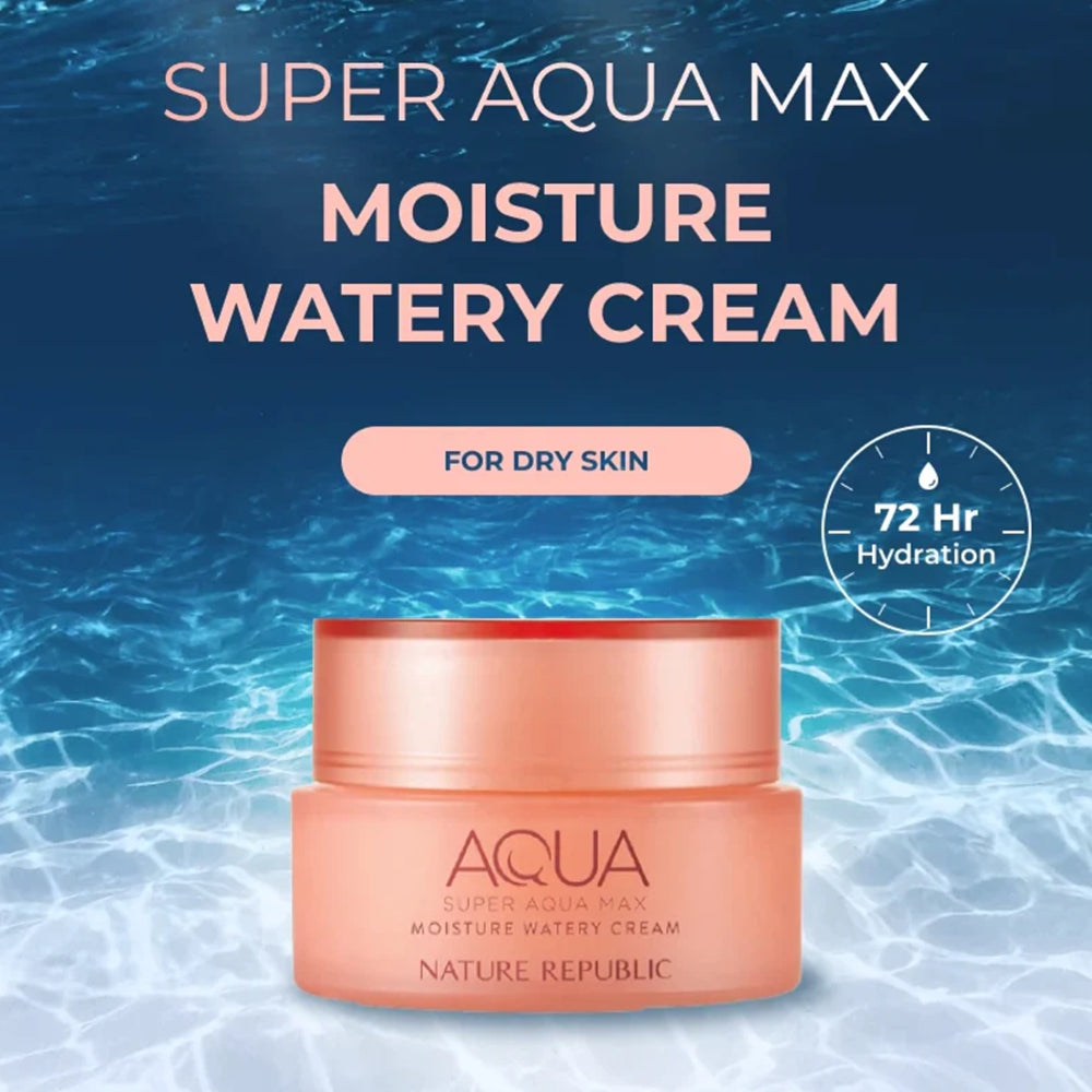 Nature Republic Super Aqua Max Moisture Watery Cream Face Moisturizer for Dry Skin, 80ml