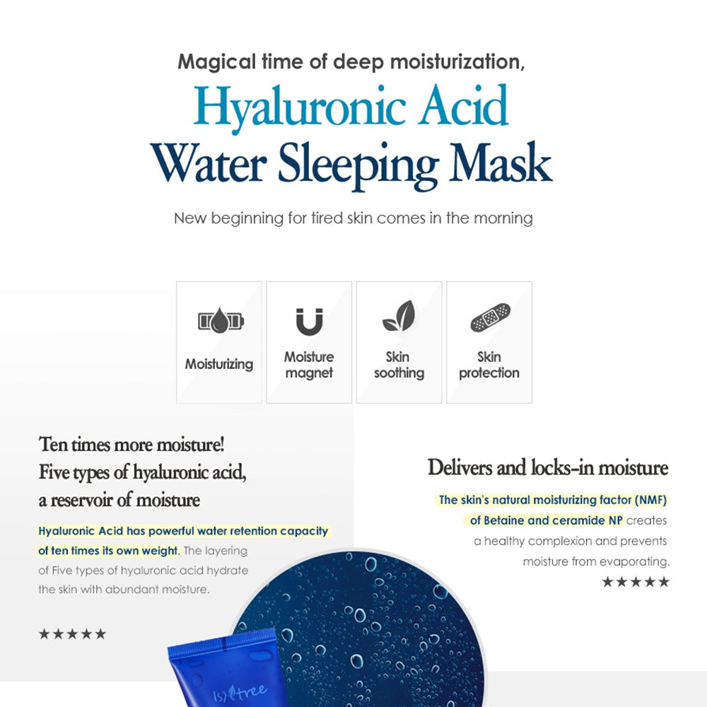 [ ISNTREE ] Hyaluronic Acid Water Hydrating Sleeping Mask for Dry, Sensitive Skin, 100ml / 3.38 fl. oz.